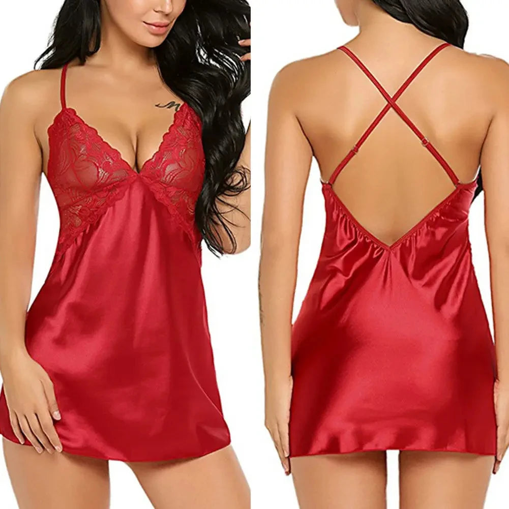 Lace Satin Babydoll Pajama Set