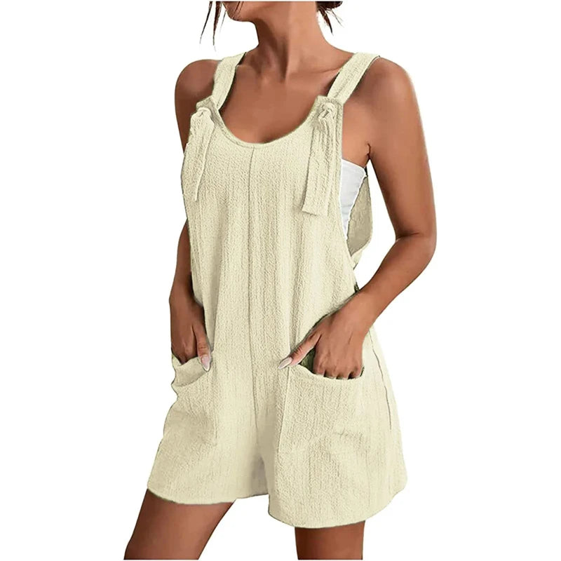 Strappy Sleeveless Pocket Romper - Casual Summer One-Piece