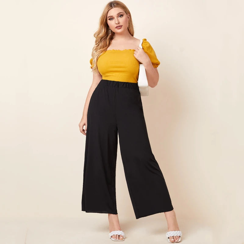 Plus Size Wide Leg Pants - Elastic Waist Summer Fit