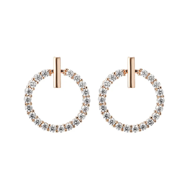 925 Sterling Silver Crystal Stud Earrings - Geometric Round Design