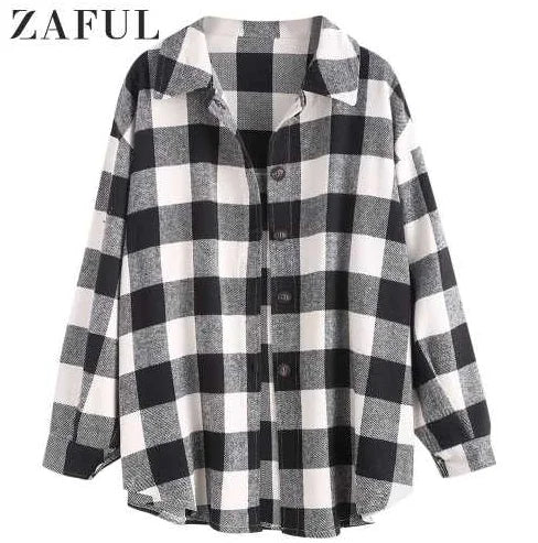 ZAFUL Flannel V-Neck Blouse