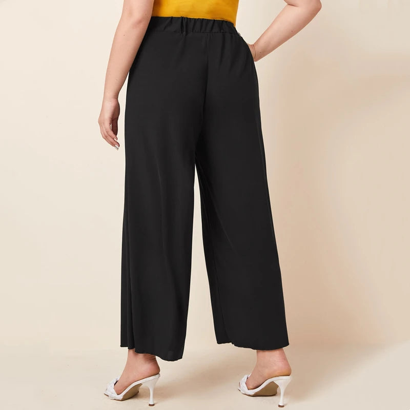 Plus Size Wide Leg Pants - Elastic Waist Summer Fit