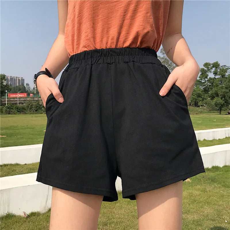 Solid Black Pocket Shorts - Punk Casual Summer Style