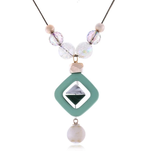 Acrylic Beaded Sweater Necklace - Long Pendant Style