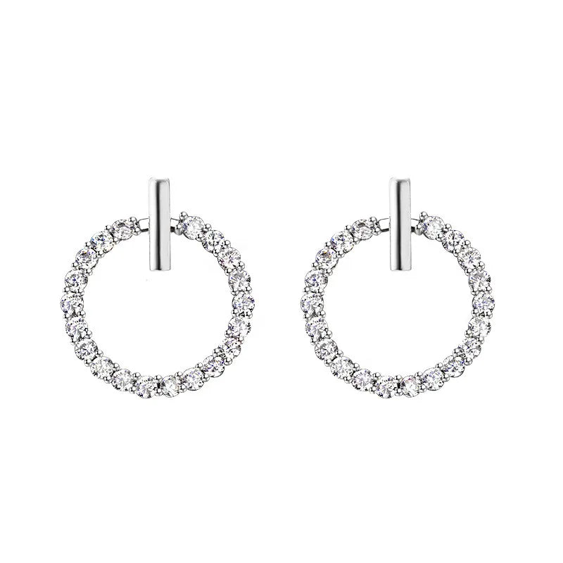 925 Sterling Silver Crystal Stud Earrings - Geometric Round Design