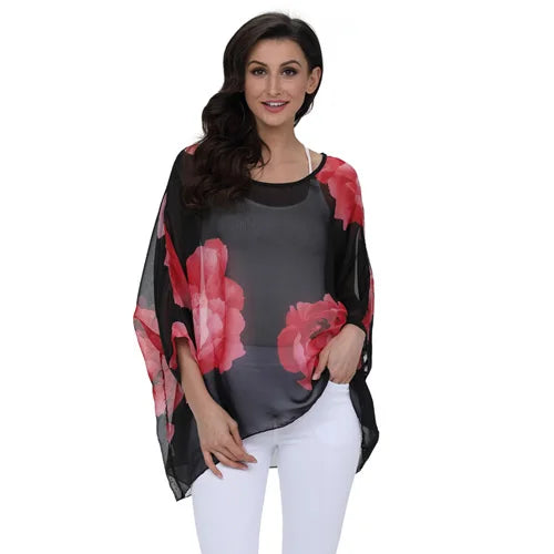 Batwing Chiffon Blouse - Boho Plus Size Top