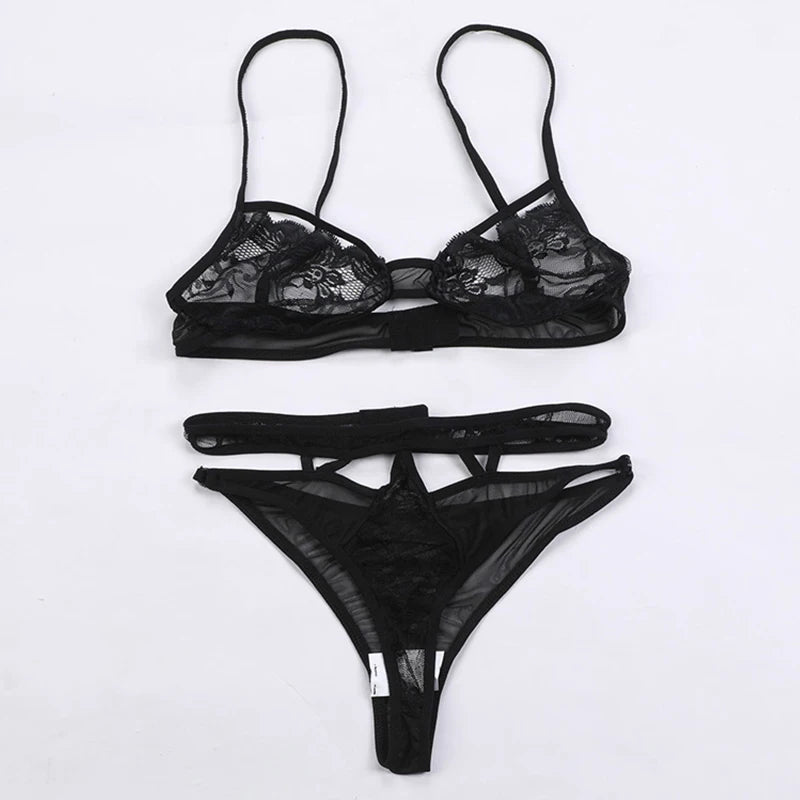 Lace Hollow-Out Bralette & Thong Set