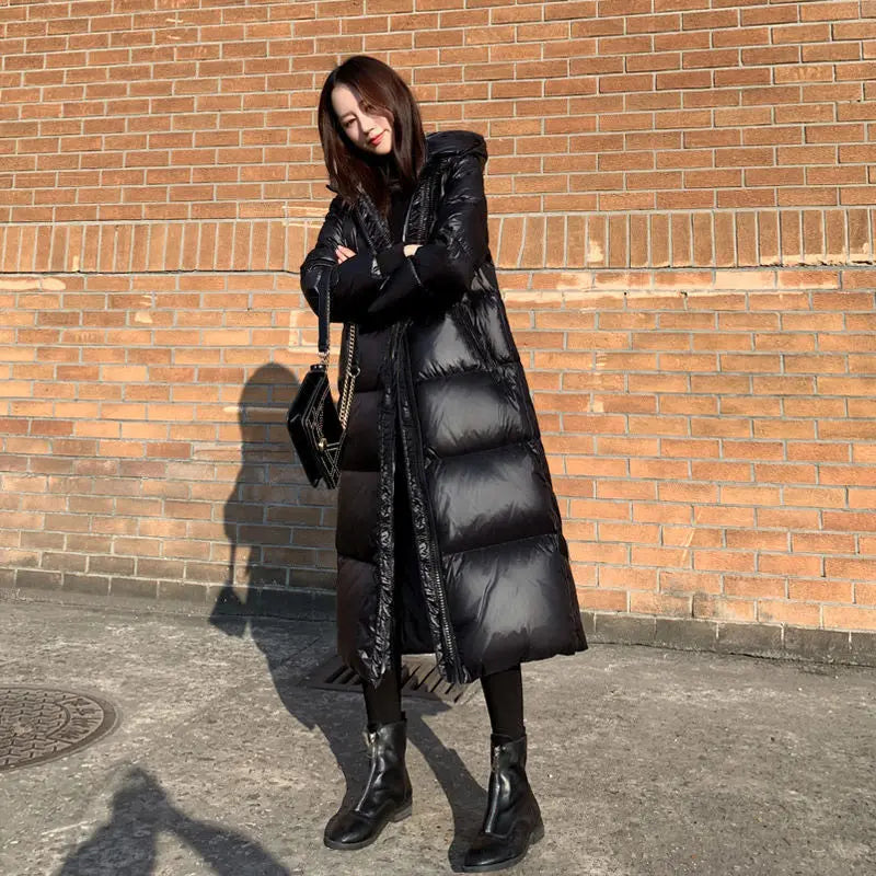 Glossy Hooded Parka - Long Windproof Winter Coat