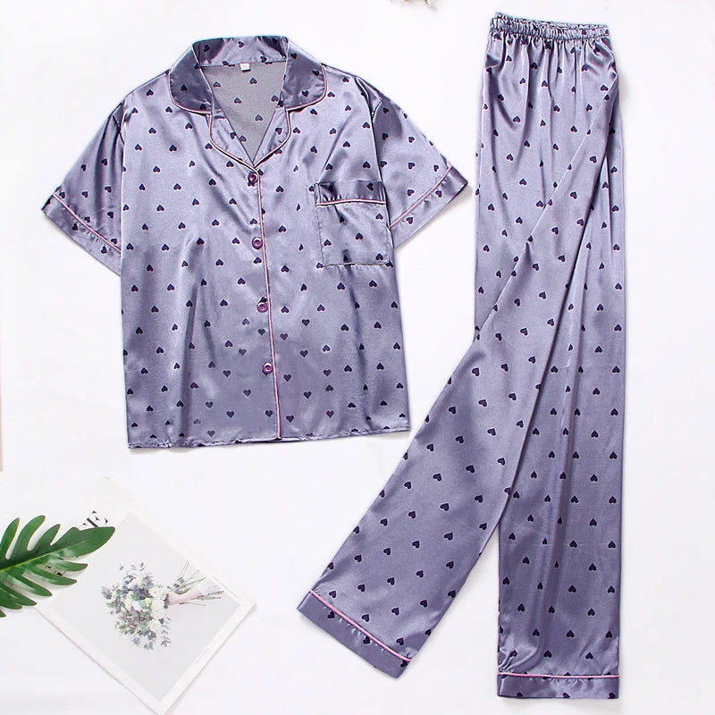 Floral Satin Button-Up Pajama Set