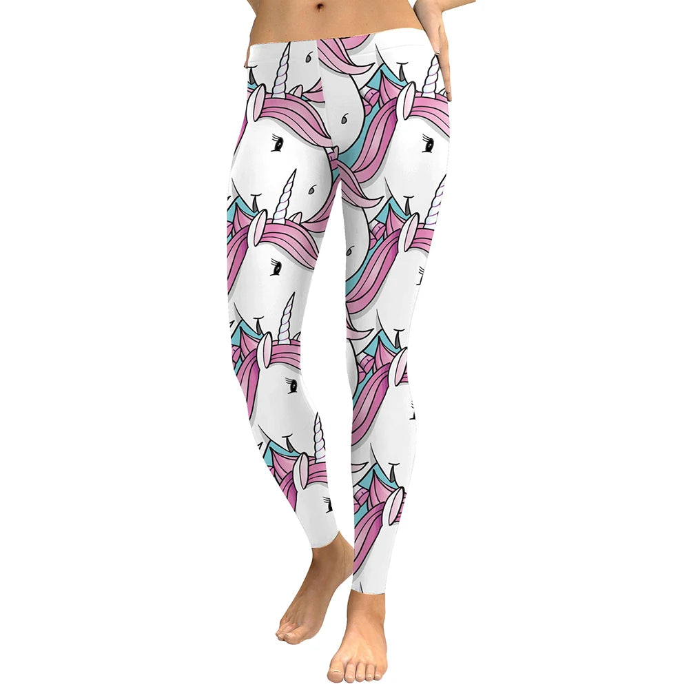 Unicorn Print Stretch Mid-Calf Leggings