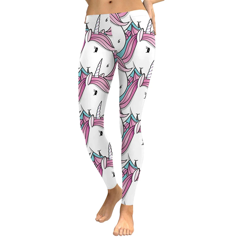 Unicorn Print Stretch Mid-Calf Leggings