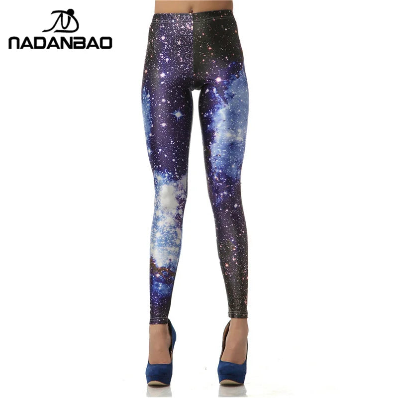 Blue Galaxy Print Mid-Calf Leggings