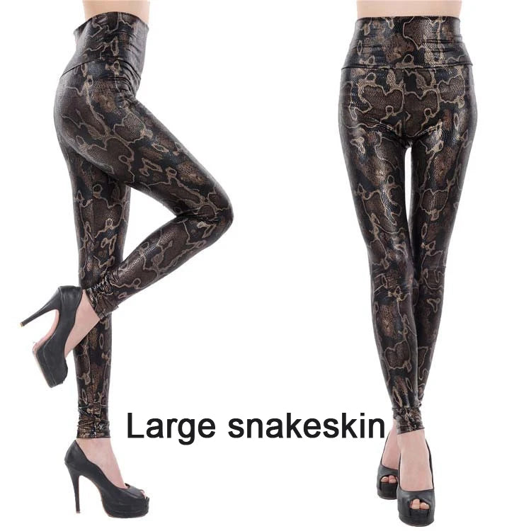 Snakeskin Faux Leather High-Waist Leggings