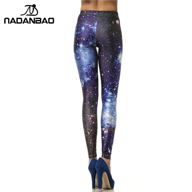 Blue Galaxy Print Mid-Calf Leggings