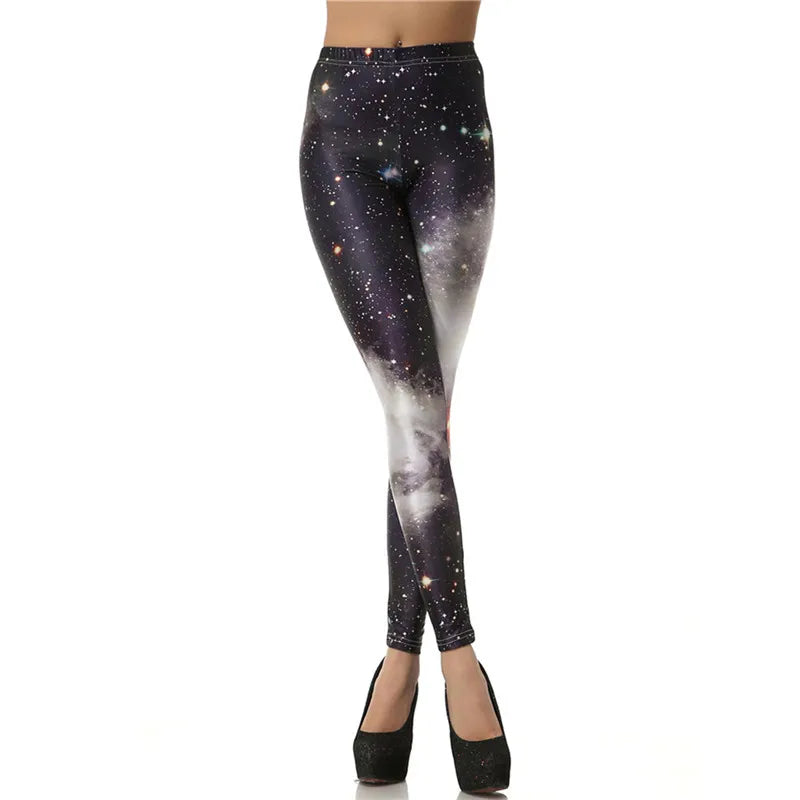 Blue Galaxy Print Mid-Calf Leggings
