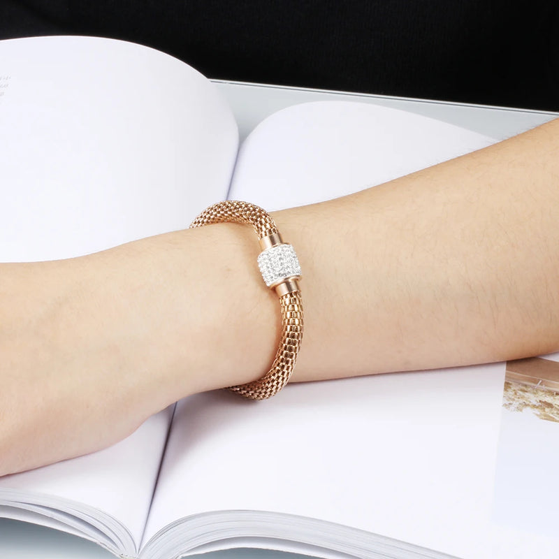 Stainless Steel Crystal Cuff Bracelet - Sparkling Detail