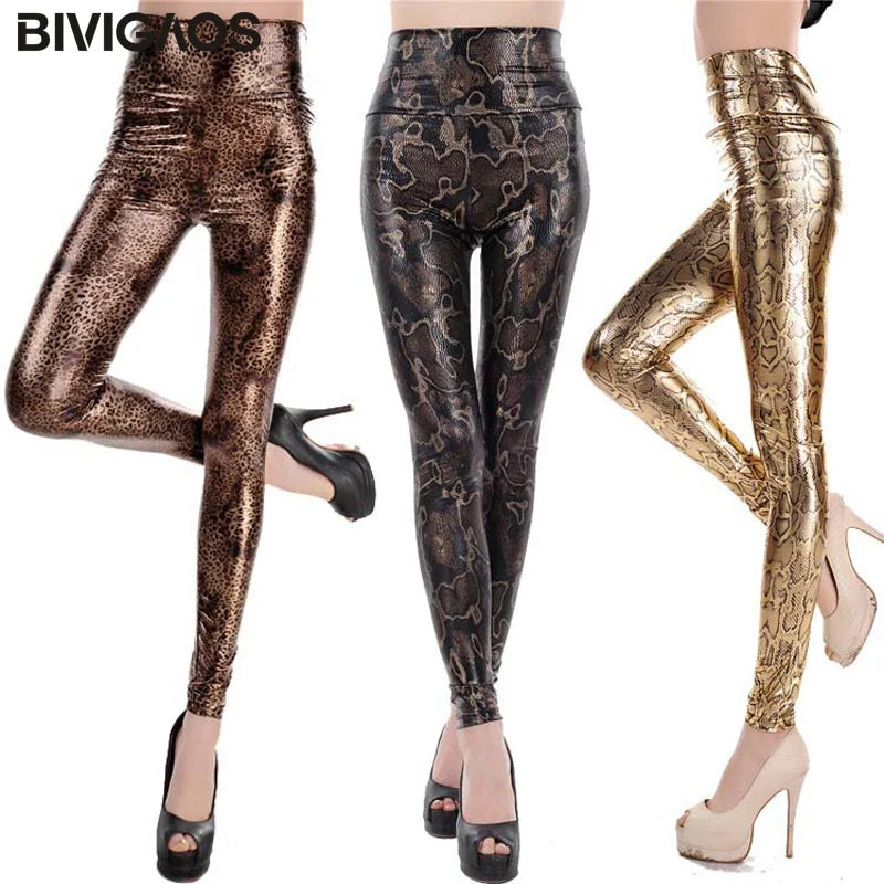 Snakeskin Faux Leather High-Waist Leggings