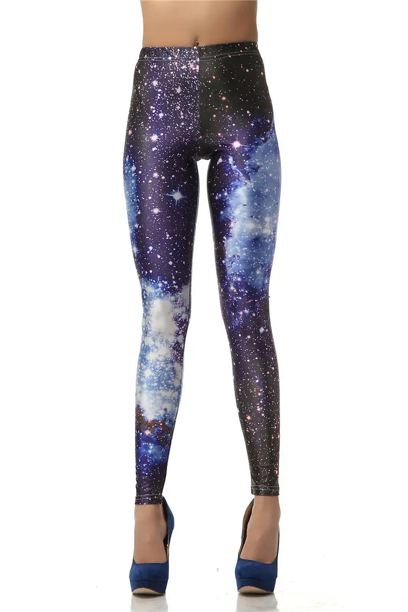 Blue Galaxy Print Mid-Calf Leggings