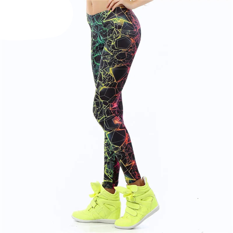 3D Fluorescent Print Mid-Calf Leggings