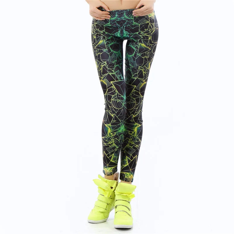 3D Fluorescent Print Mid-Calf Leggings
