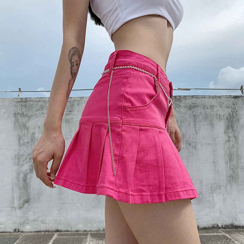 Y2K Pleated Denim Mini Skirt - Ruffle Punk Style