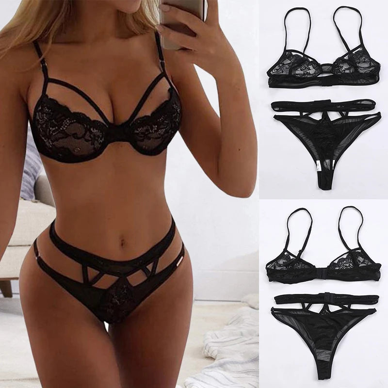 Lace Hollow-Out Bralette & Thong Set