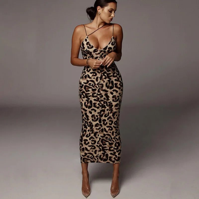 Leopard Print Sleeveless Midi Dress - Party Ready