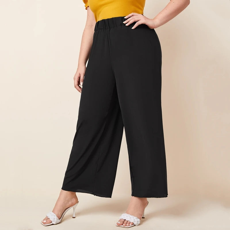 Plus Size Wide Leg Pants - Elastic Waist Summer Fit