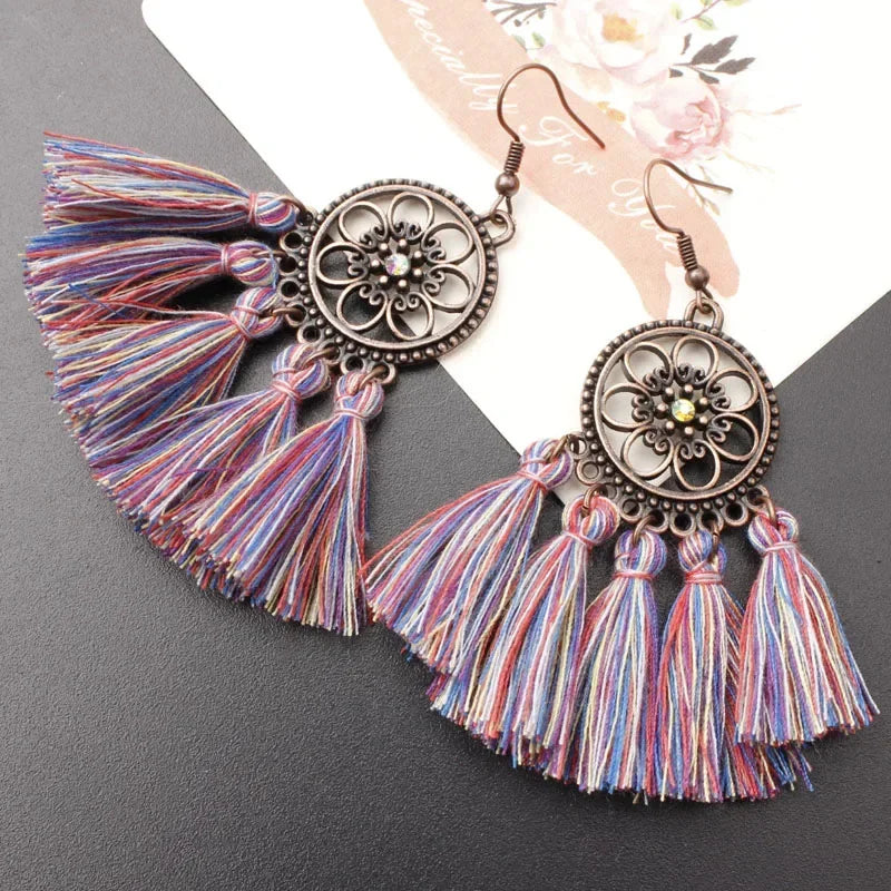 Rope Fringe Tassel Earrings - Bohemian Party Drop Style