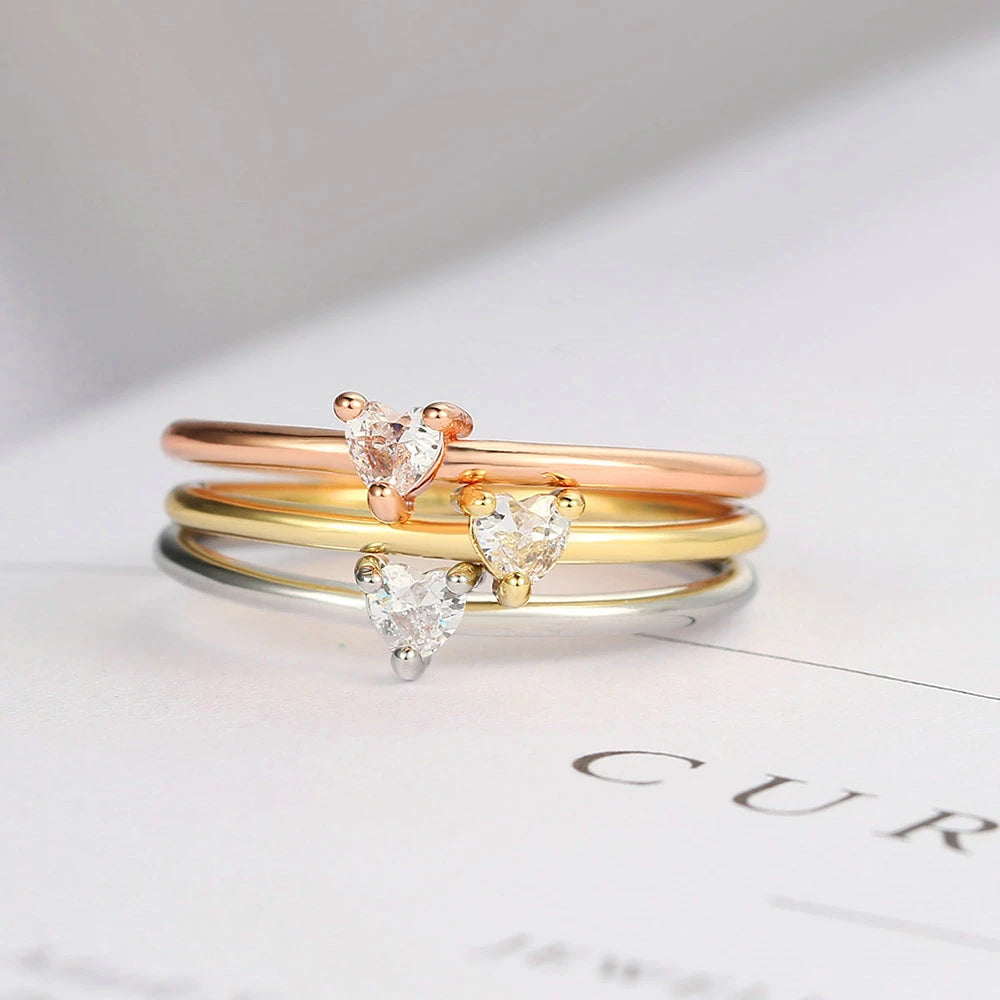 Sweet Heart Zircon Ring - Gold Tone Minimalist Band