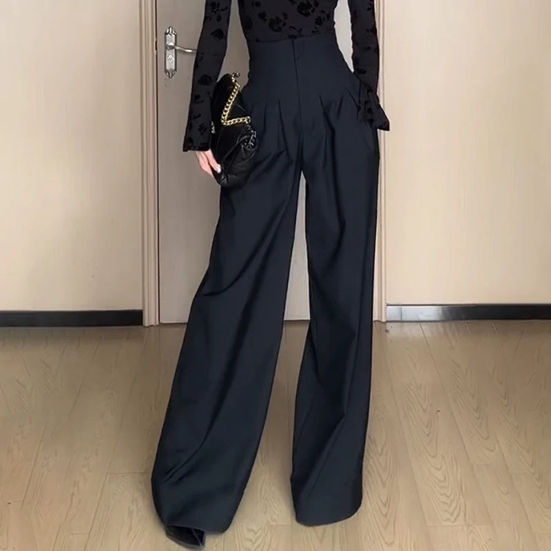 Ultra High Waist Wide Leg Pants - Draped Suit Style