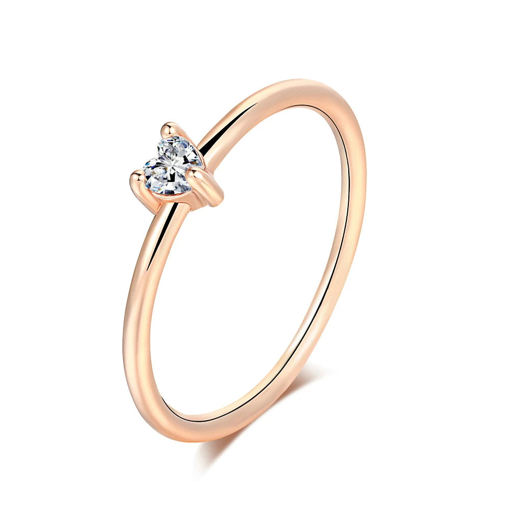 Sweet Heart Zircon Ring - Gold Tone Minimalist Band
