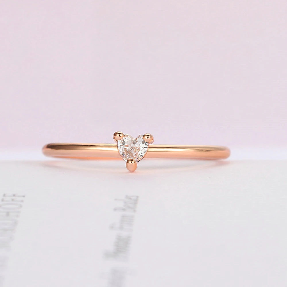 Sweet Heart Zircon Ring - Gold Tone Minimalist Band