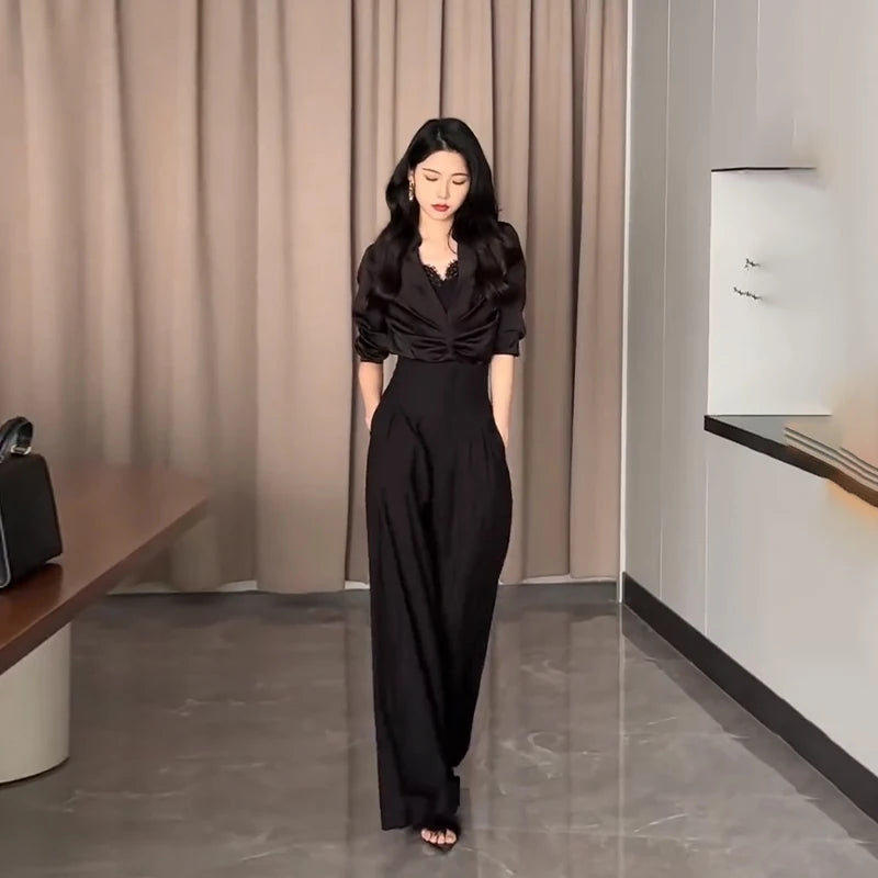 Ultra High Waist Wide Leg Pants - Draped Suit Style