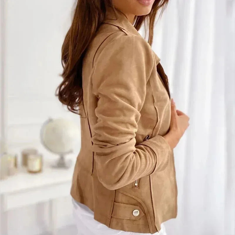 Brown Suede Look Jacket - Slim Boyfriend Style