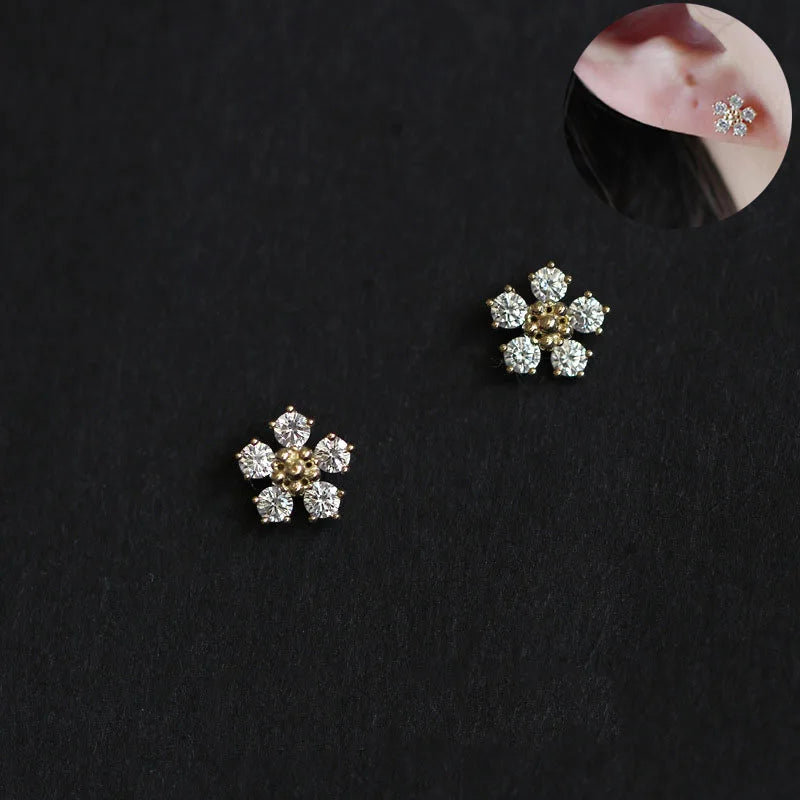 Gold-Plated Zircon Stud Earrings - Shiny Minimal Sparkle
