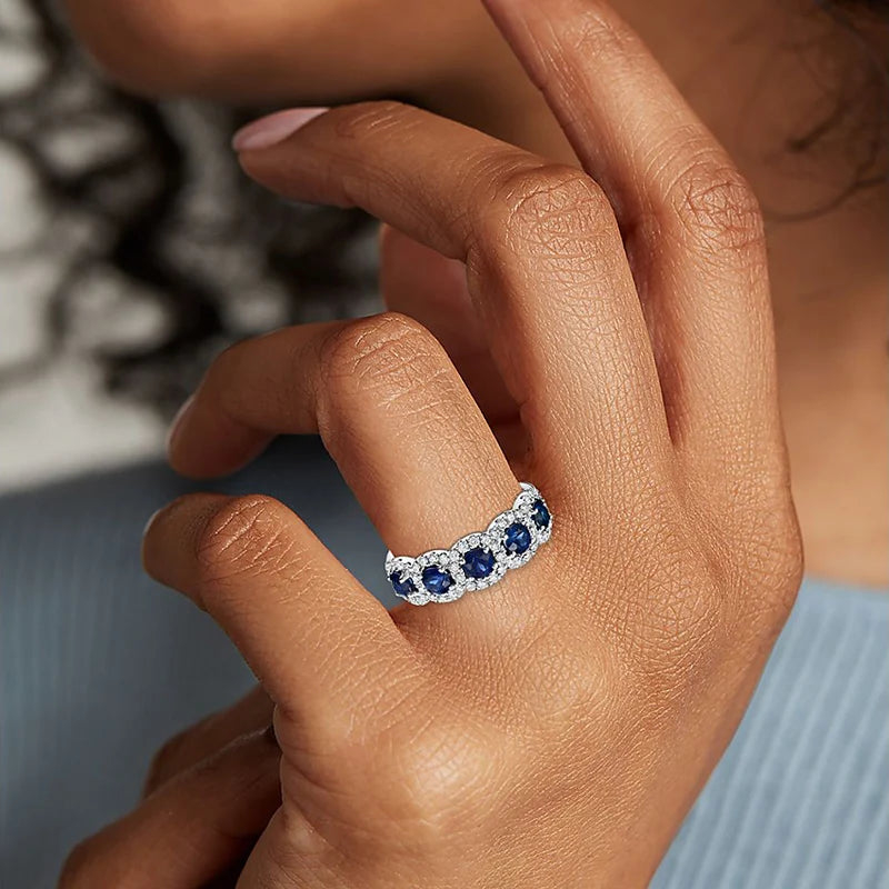 Blue and White CZ Ring - Bridal Statement Design