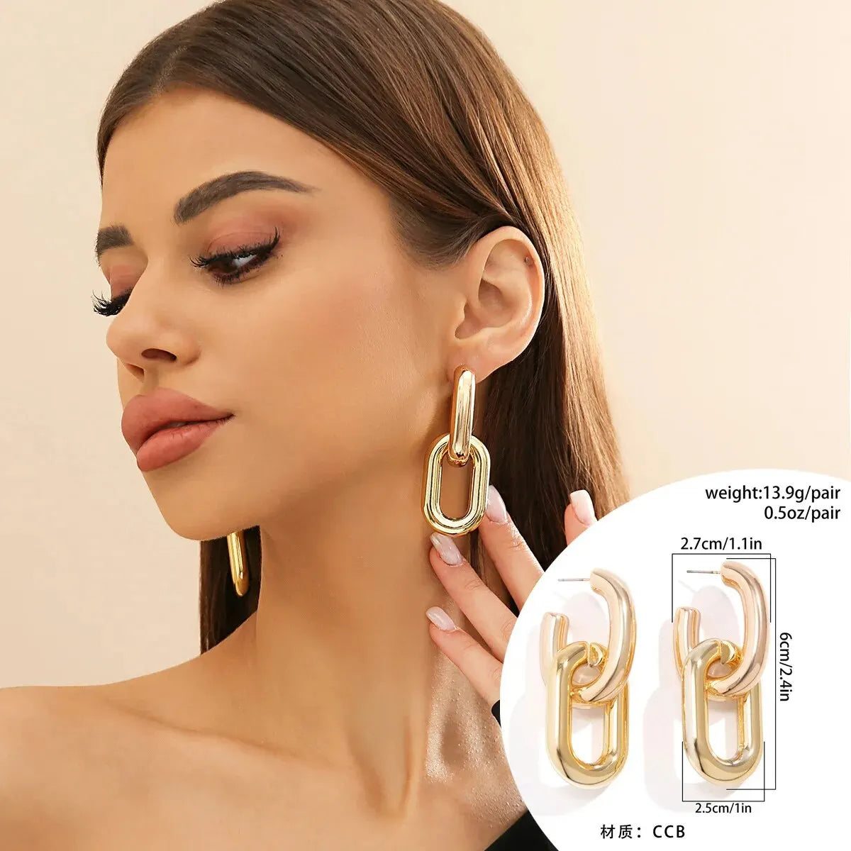 Geometric U-Shape Hoop Earrings - Vintage Link Design