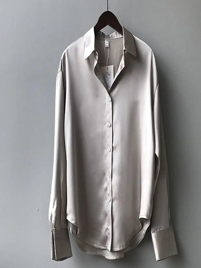 Vintage Button-Up Shirt - Long Sleeve Loose Blouse