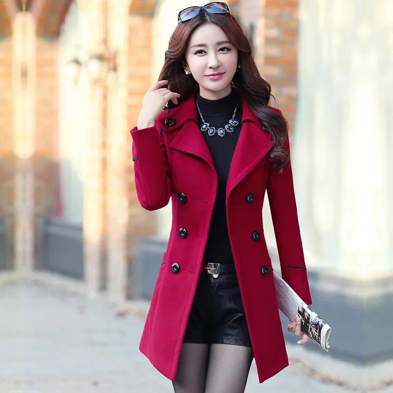 Double Breasted Wool Coat - Belted Longline Style