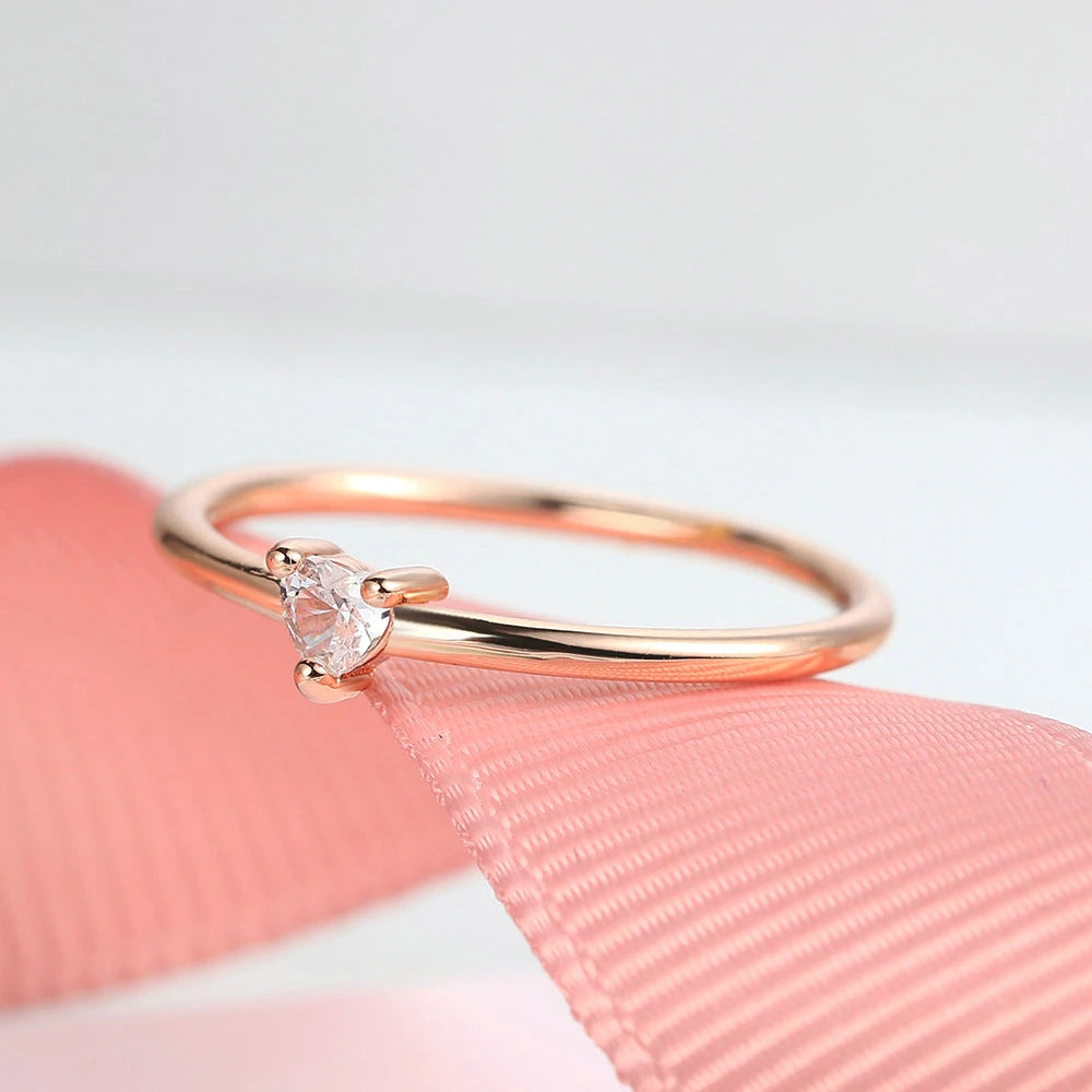 Sweet Heart Zircon Ring - Gold Tone Minimalist Band
