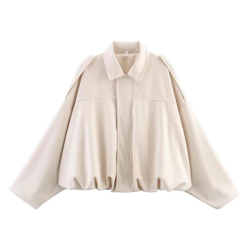 Suede Texture Bomber Jacket - Relaxed Lapel Style