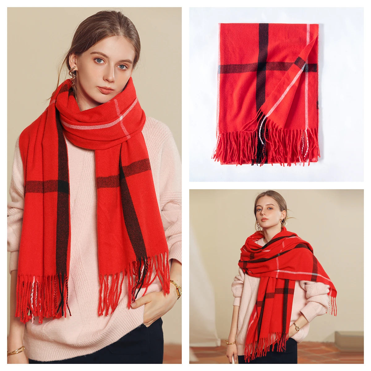 Classic Plaid Blanket Scarf - Soft Warm Shawl