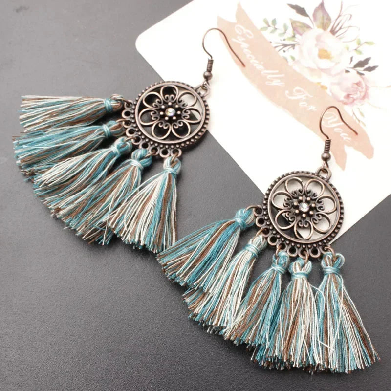 Rope Fringe Tassel Earrings - Bohemian Party Drop Style