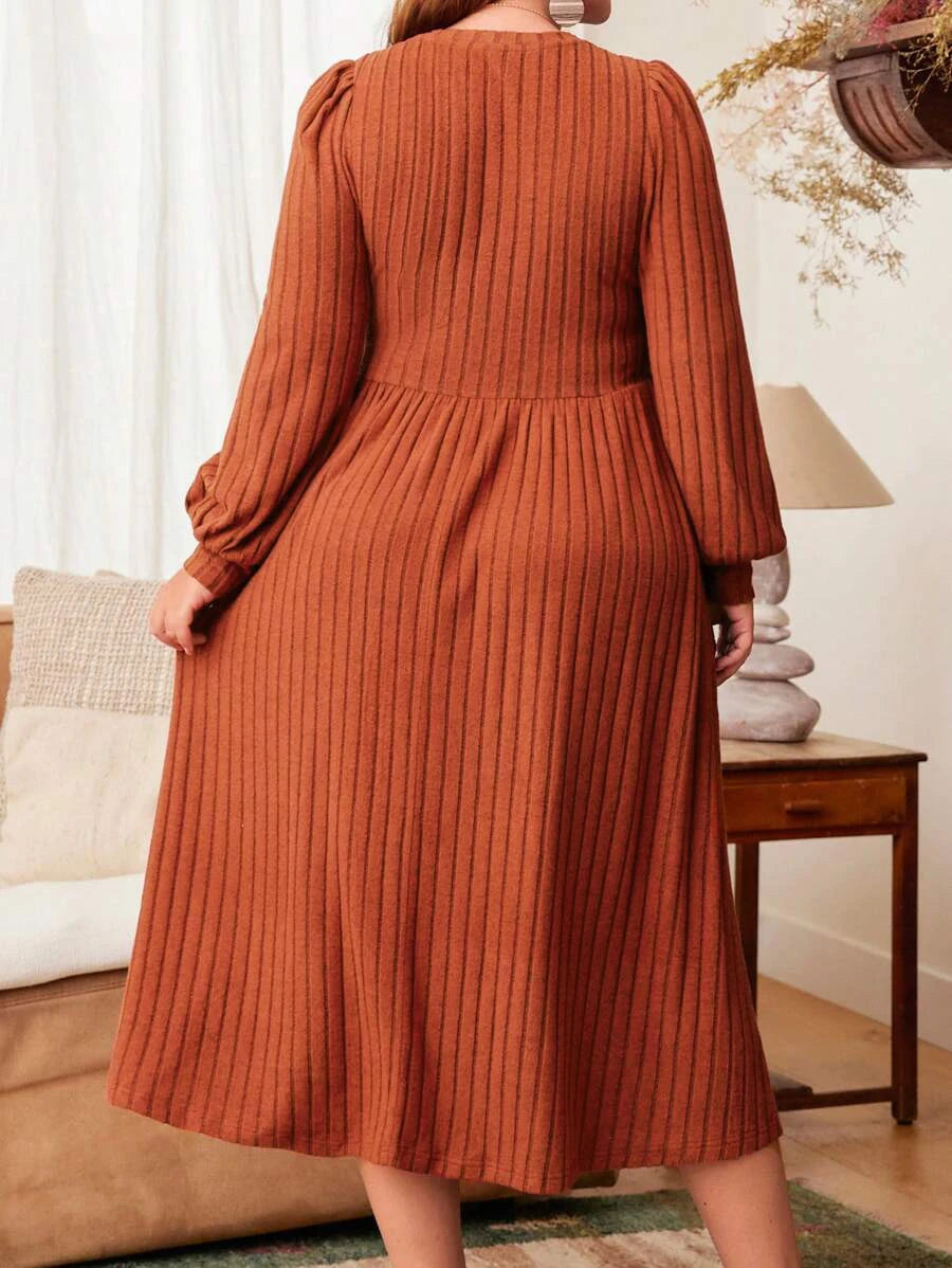 Solid Knit Maxi Dress - Long Sleeve O-Neck