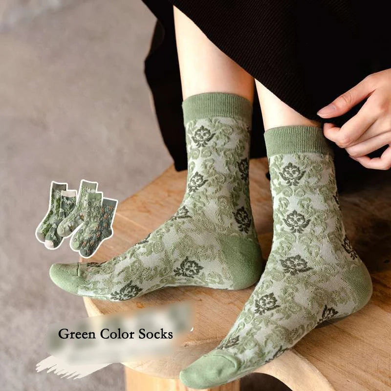 5-Pair Embroidered Flower Socks Set - Harajuku Retro Style