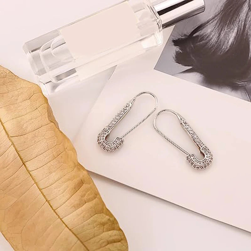 Paper Clip Hoop Earrings - Zircon Accent Design