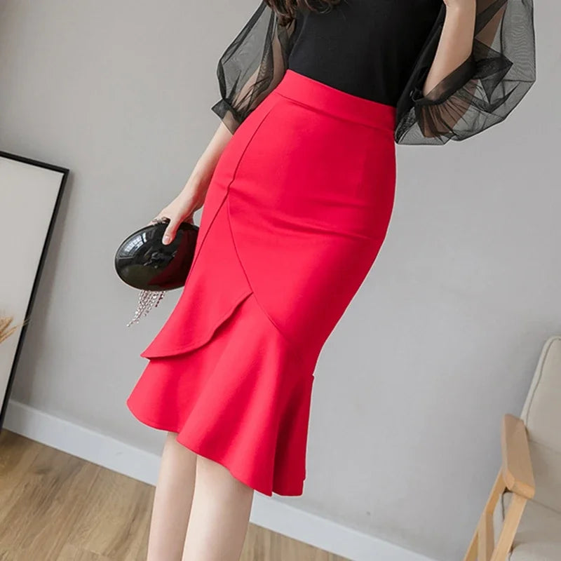 Long Black Bodycon Skirt - High Waist Corset Style