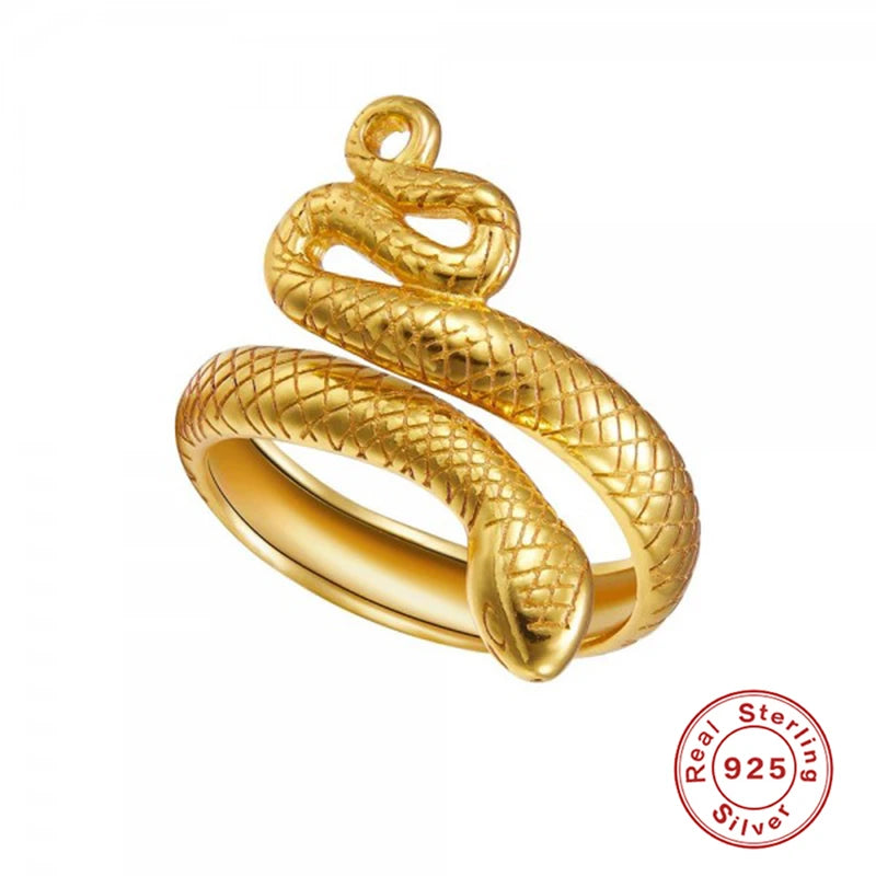 925 Sterling Silver Snake Ring - Open Adjustable Design