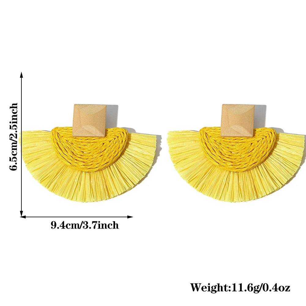 Raffia Fan Drop Earrings - Handmade Summer Statement
